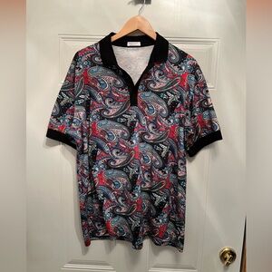 COOFANDY Mens Casual Short Sleeve Polo Shirts Paisley Floral Size XL